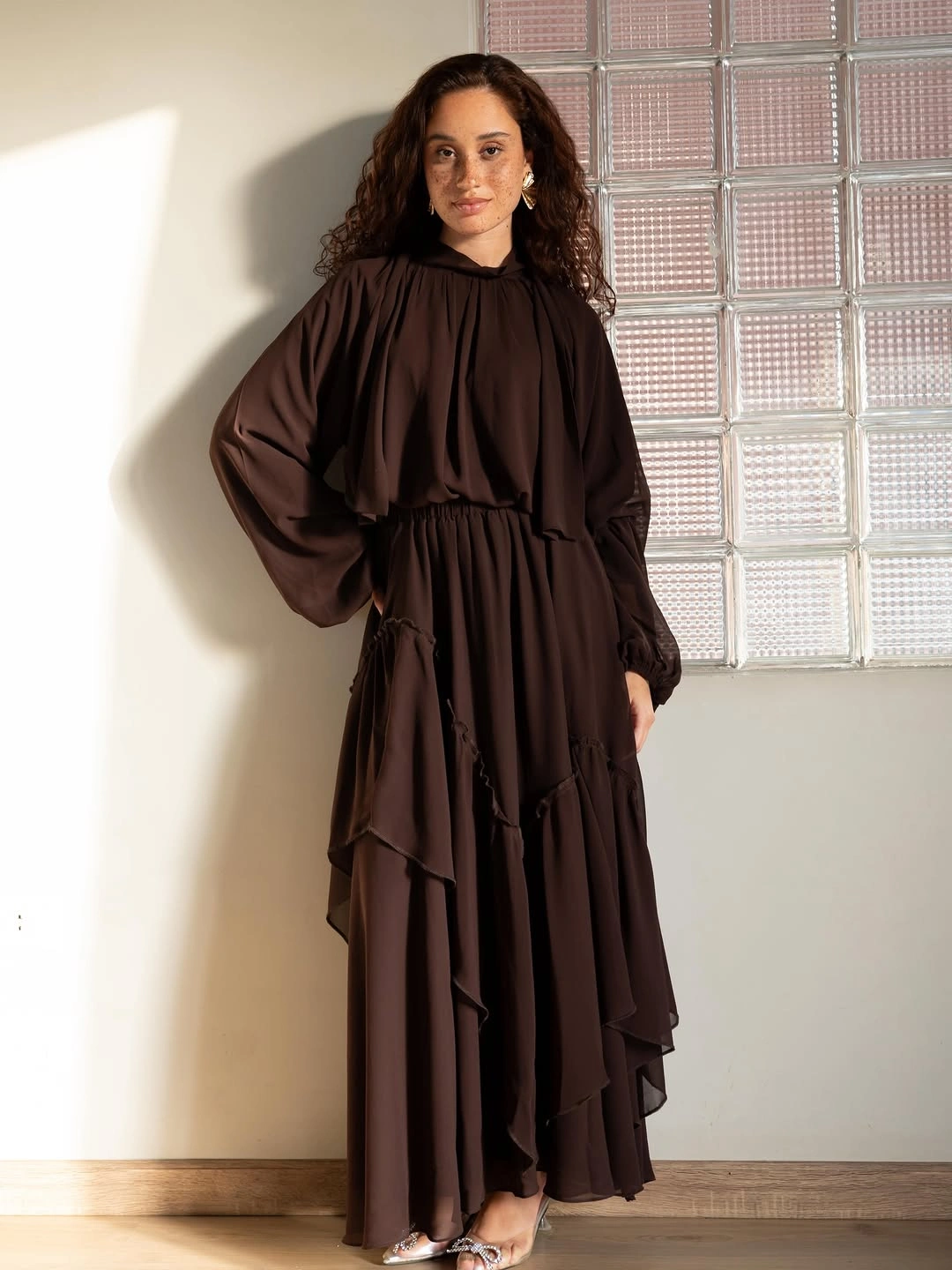 boho chic fall outfits 2026 Flowing Chocolate Dresses That Bring Drama to Autumn Evenings