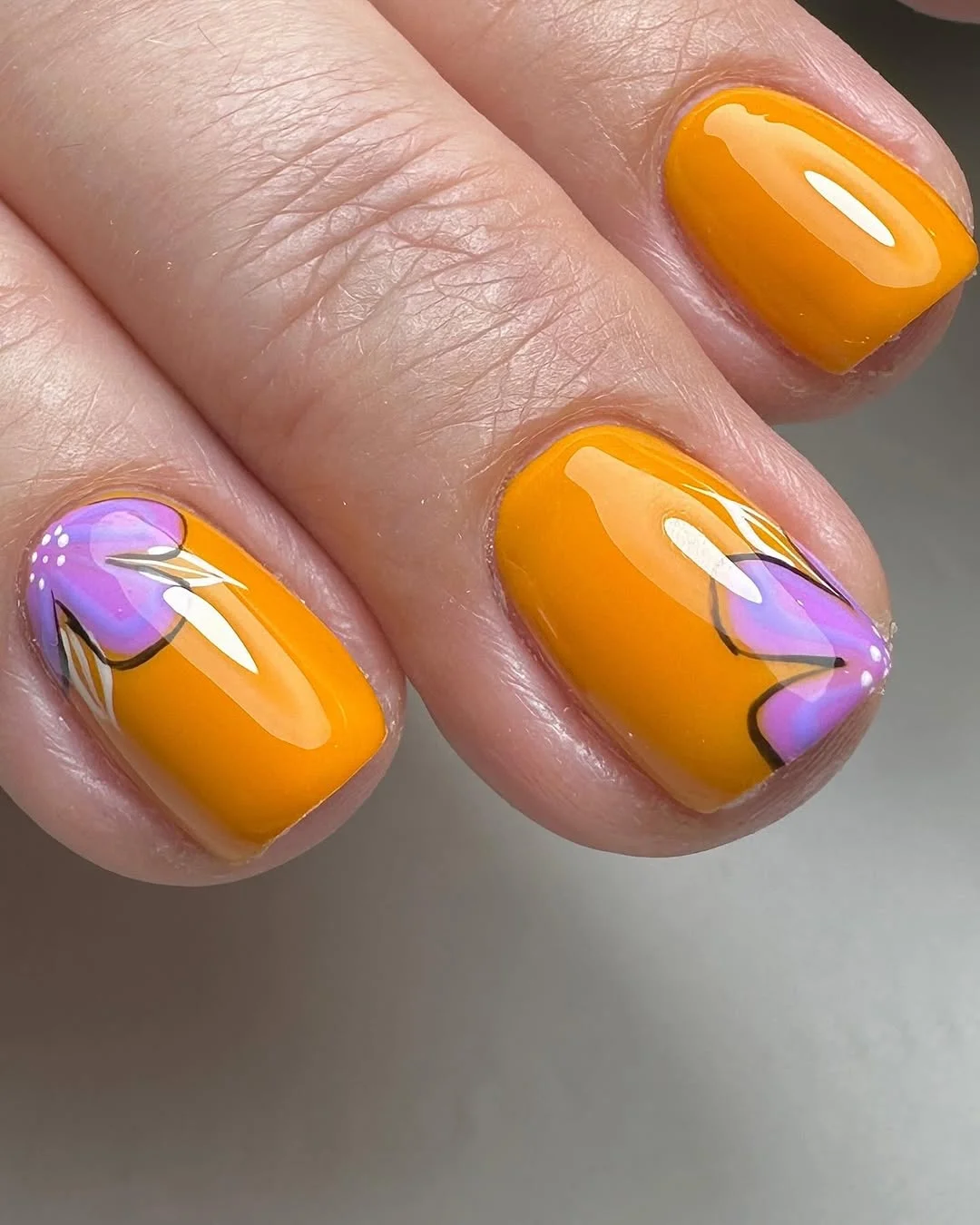 bright summer nails 2026 Orange Blossom Abstracts on a Short Square Canvas