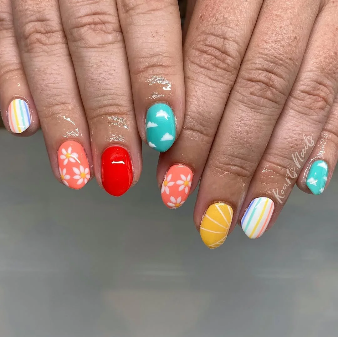 bright summer nails 2026 Rainbow Picnic Nails Full of Summer Nostalgia