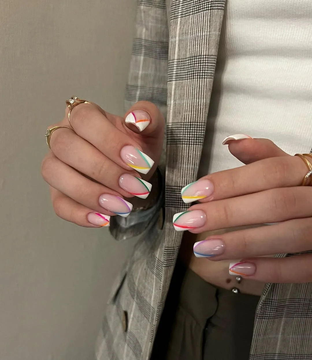 bright summer nails 2026 Rainbow French Lines with a Modern Twist