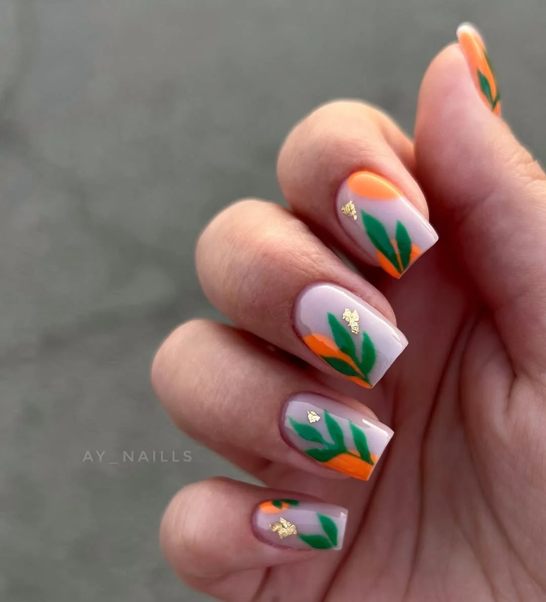 bright summer nails 2026 Orange Botanical Art for a Tropical Mood