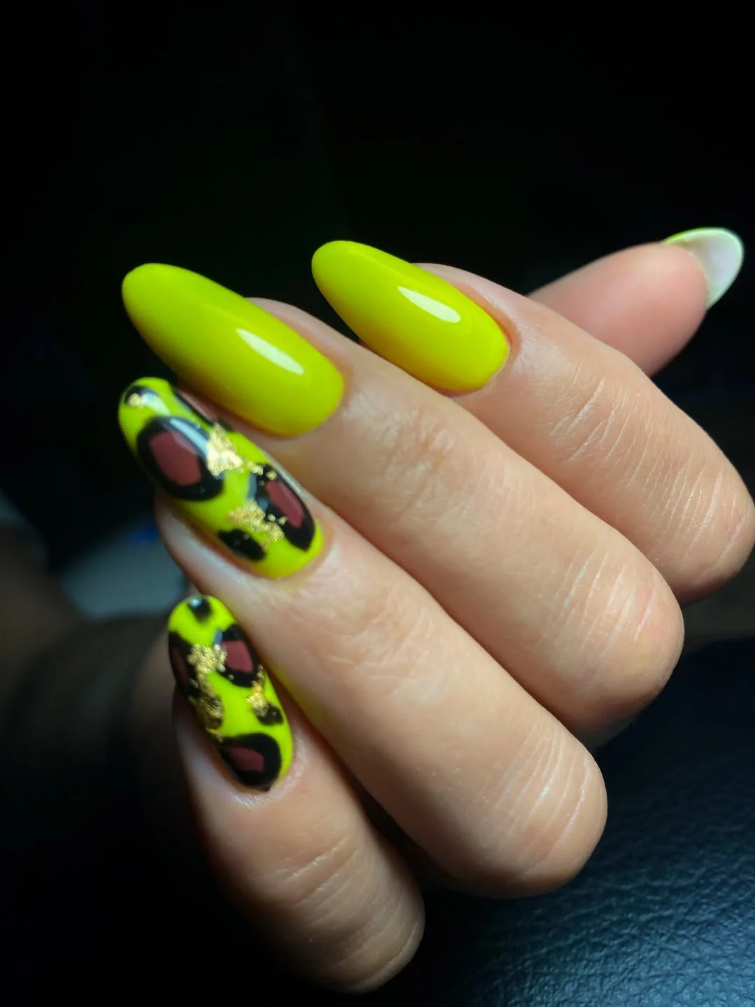 bright summer nails 2026 Electric Lime Statement Nails with Luxe Leopard Details