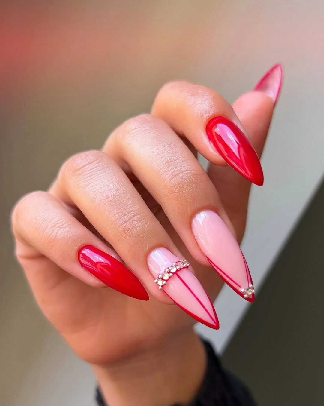 bright summer nails 2026 Ruby Pink Glamour with Crystal Details