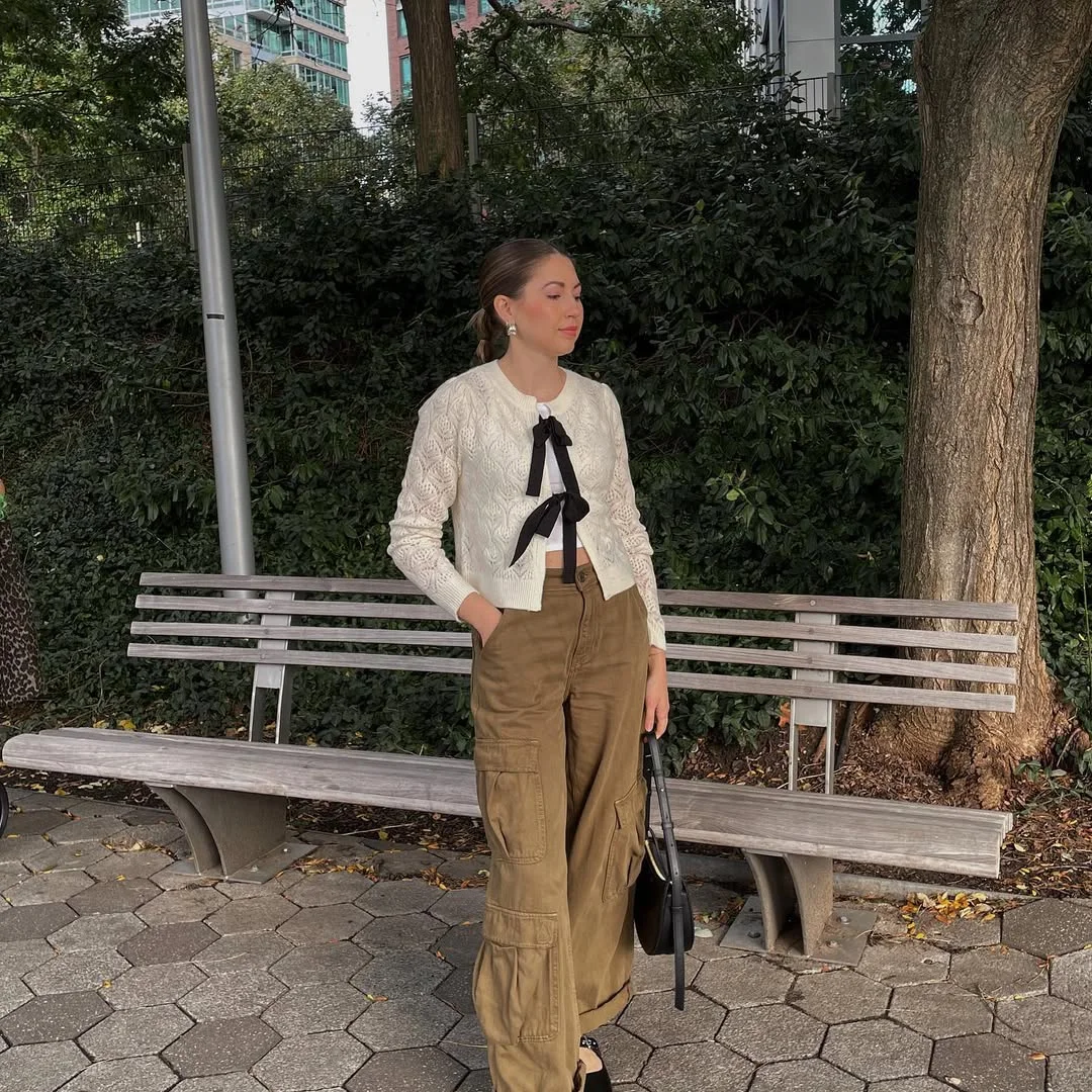 chic fall outfits pants 2026 Soft Feminine Layers With Relaxed Cargo Pants