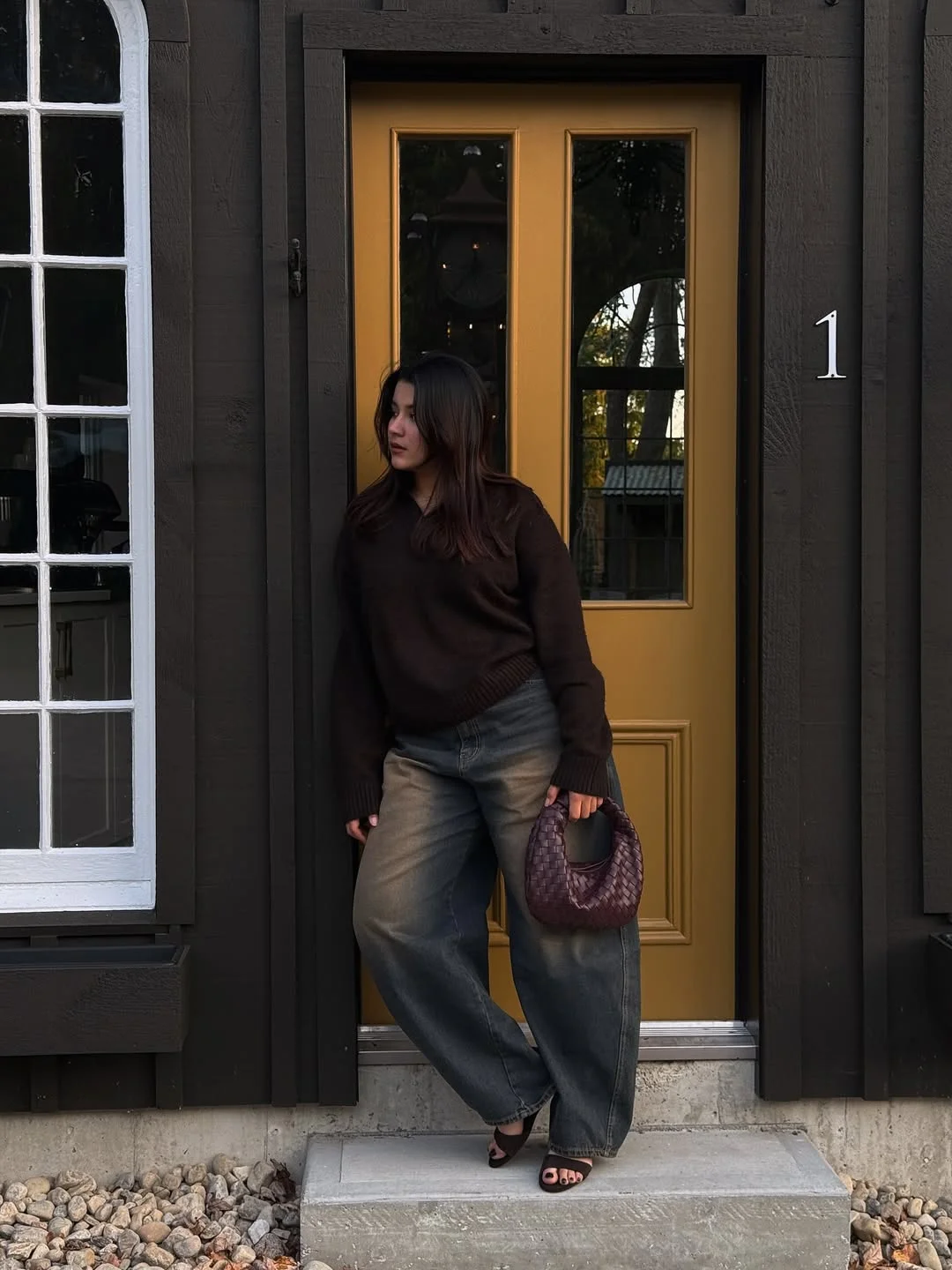 chic fall outfits pants 2026 Dark Denim And Chocolate Knitwear For Cozy Minimalism