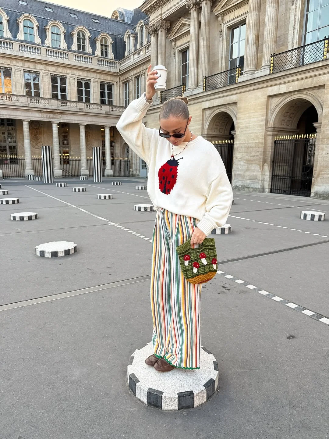 chic fall outfits pants 2026 Whimsical Striped Pants With Playful Paris Autumn Styling
