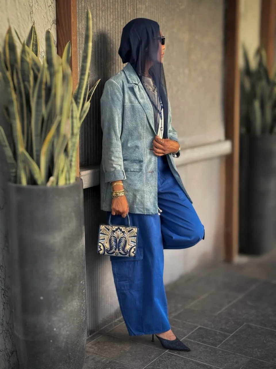 chic fall outfits pants 2026 Elegant Blue Tailoring With Modern Hijabi Styling