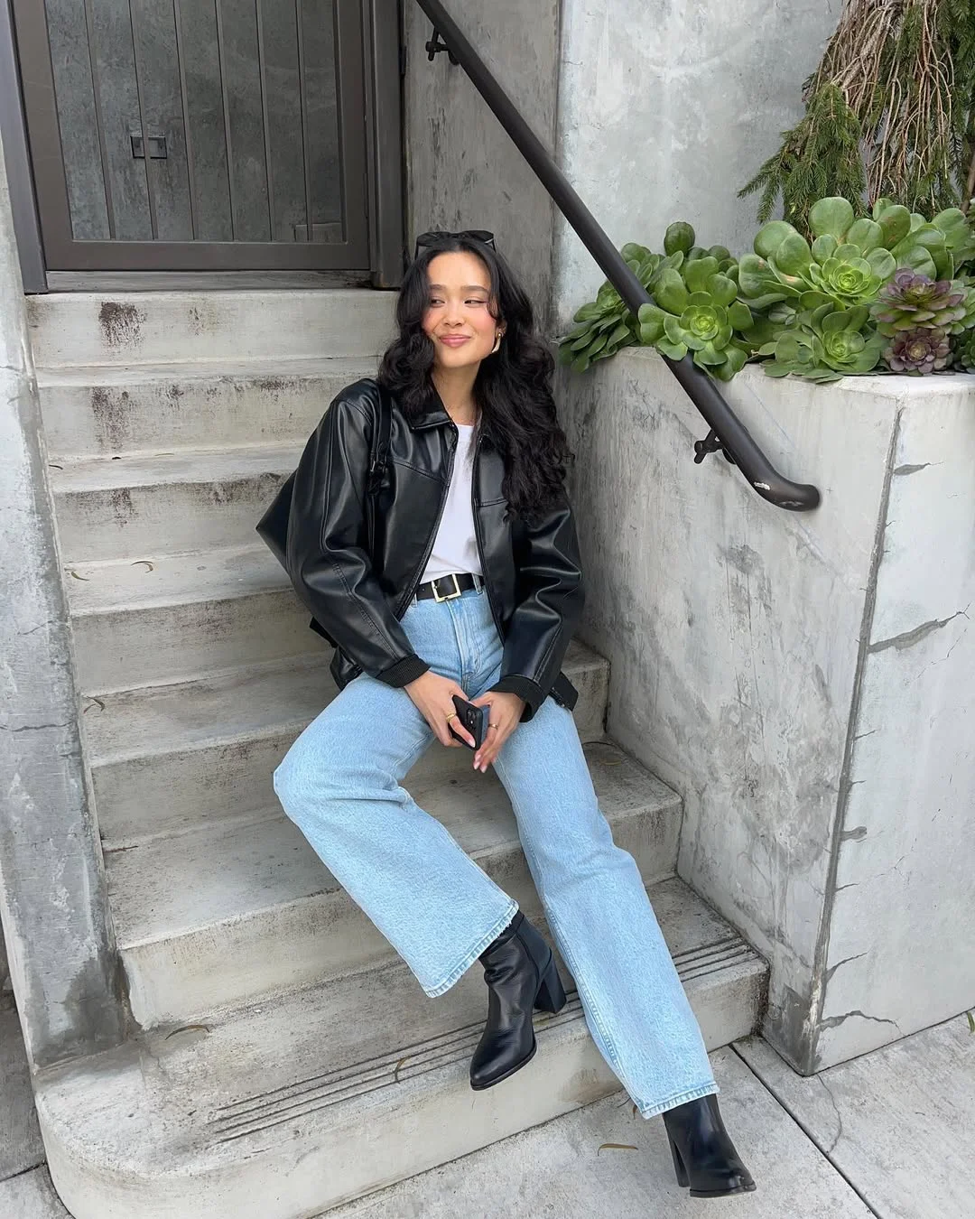 Early fall outfits ideas 2026 Black Leather Jackets And Straight Leg Denim Forever