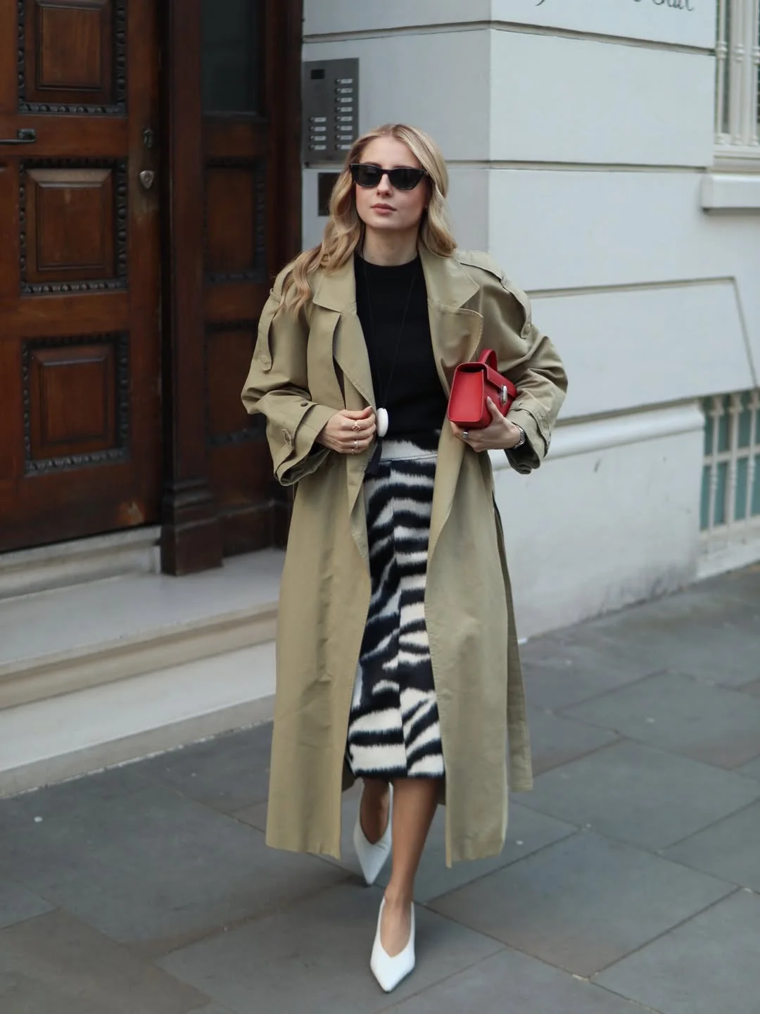 elegant fall office outfits 2026 Classic Trench Styling With a Modern Printed Skirt