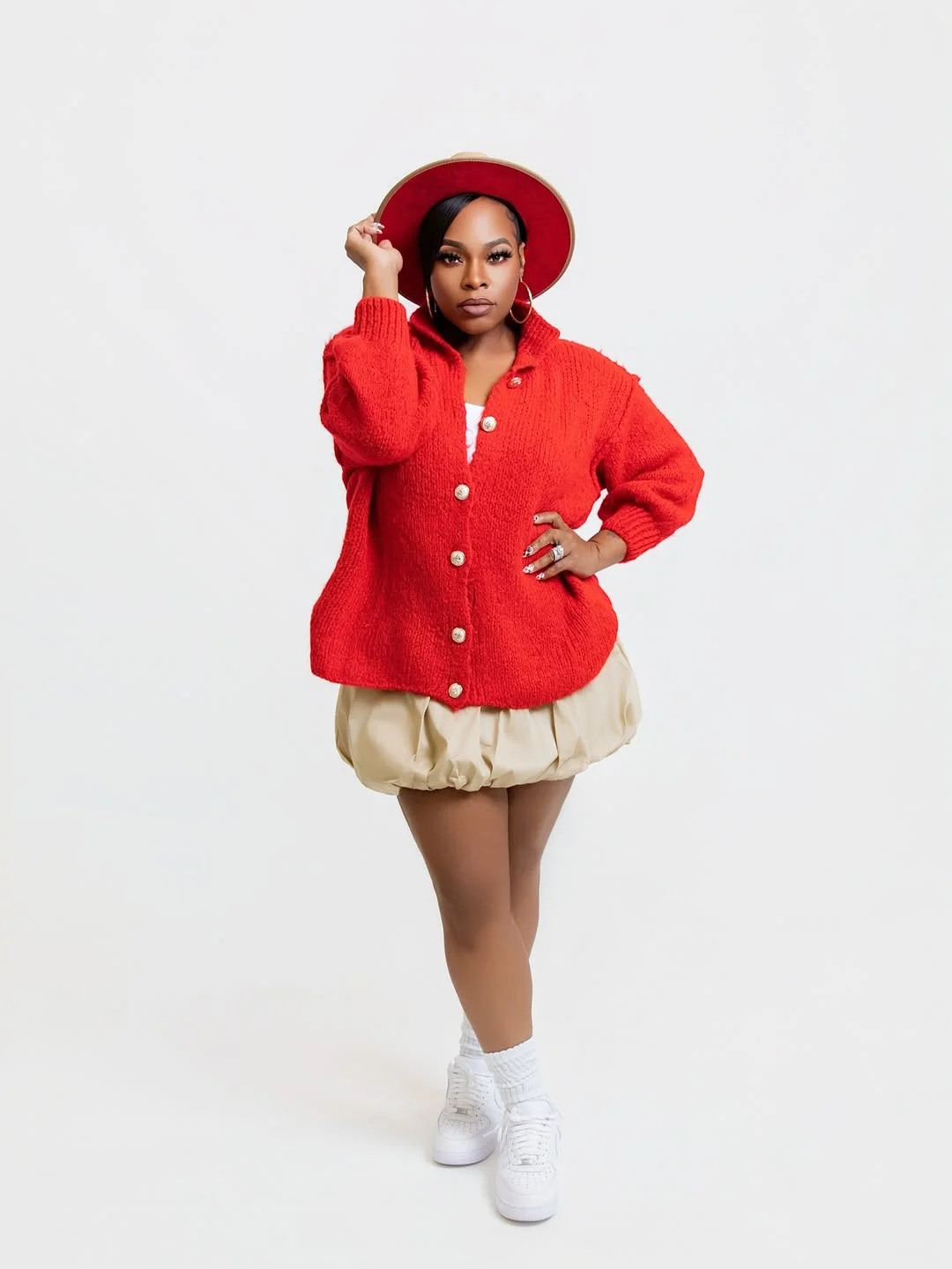 fall 2026 outfits for black women Bold Scarlet Knitwear With Playful Modern Proportions