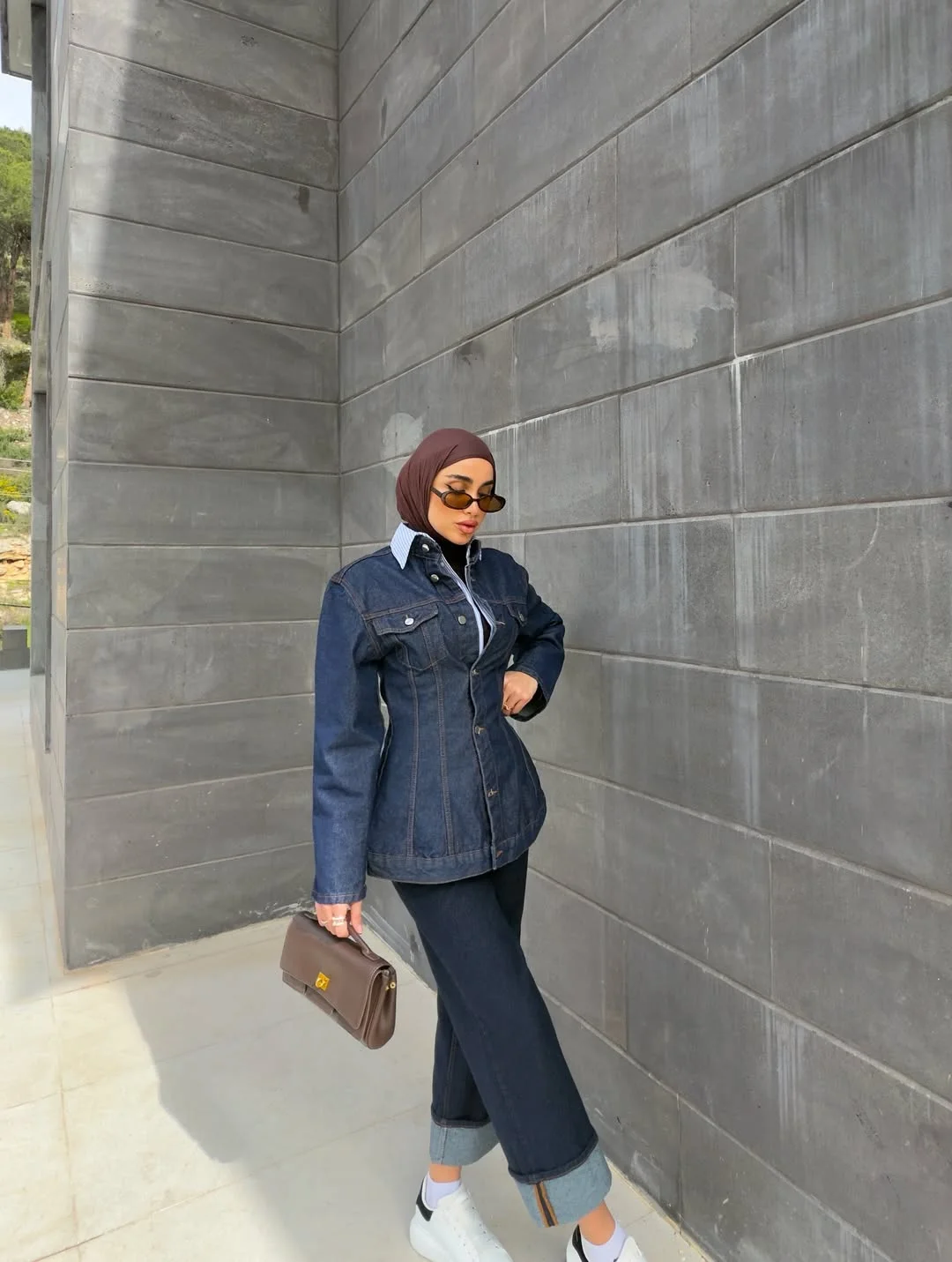 fall all denim outfits for women 2026 Structured Dark Denim With Modern Modest Styling