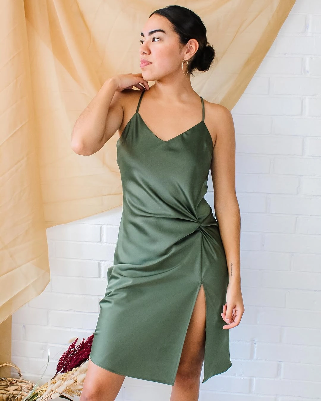 fall date night outfits 2026 Olive Satin for an Effortlessly Romantic Dinner Date