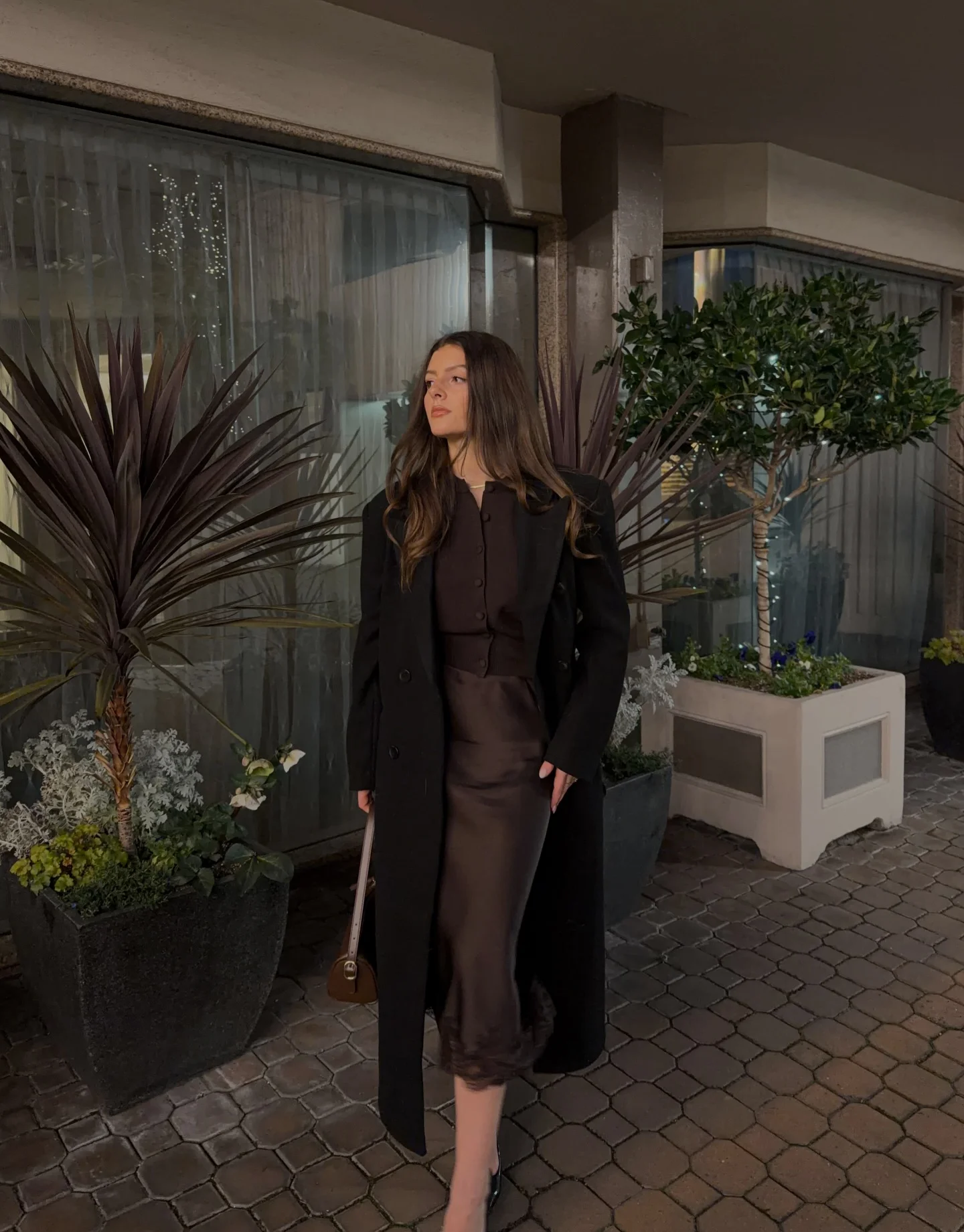 fall date night outfits 2026 Monochrome Satin Layers for an Elegant Autumn Evening