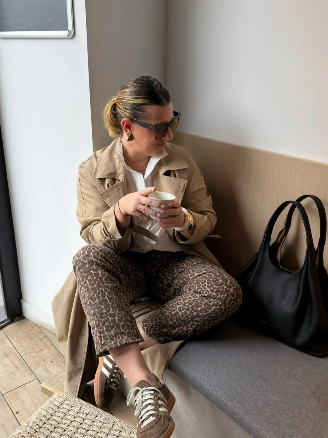 fall fashion for women over 40 Elevating Everyday Style With Leopard Pants and a Timeless Trench