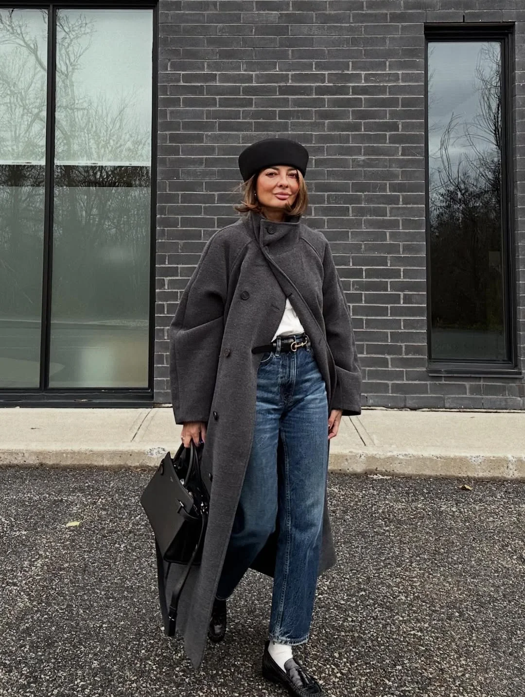 fall fashion for women over 40 Long Gray Coats and Straight Jeans Never Go Out of Style