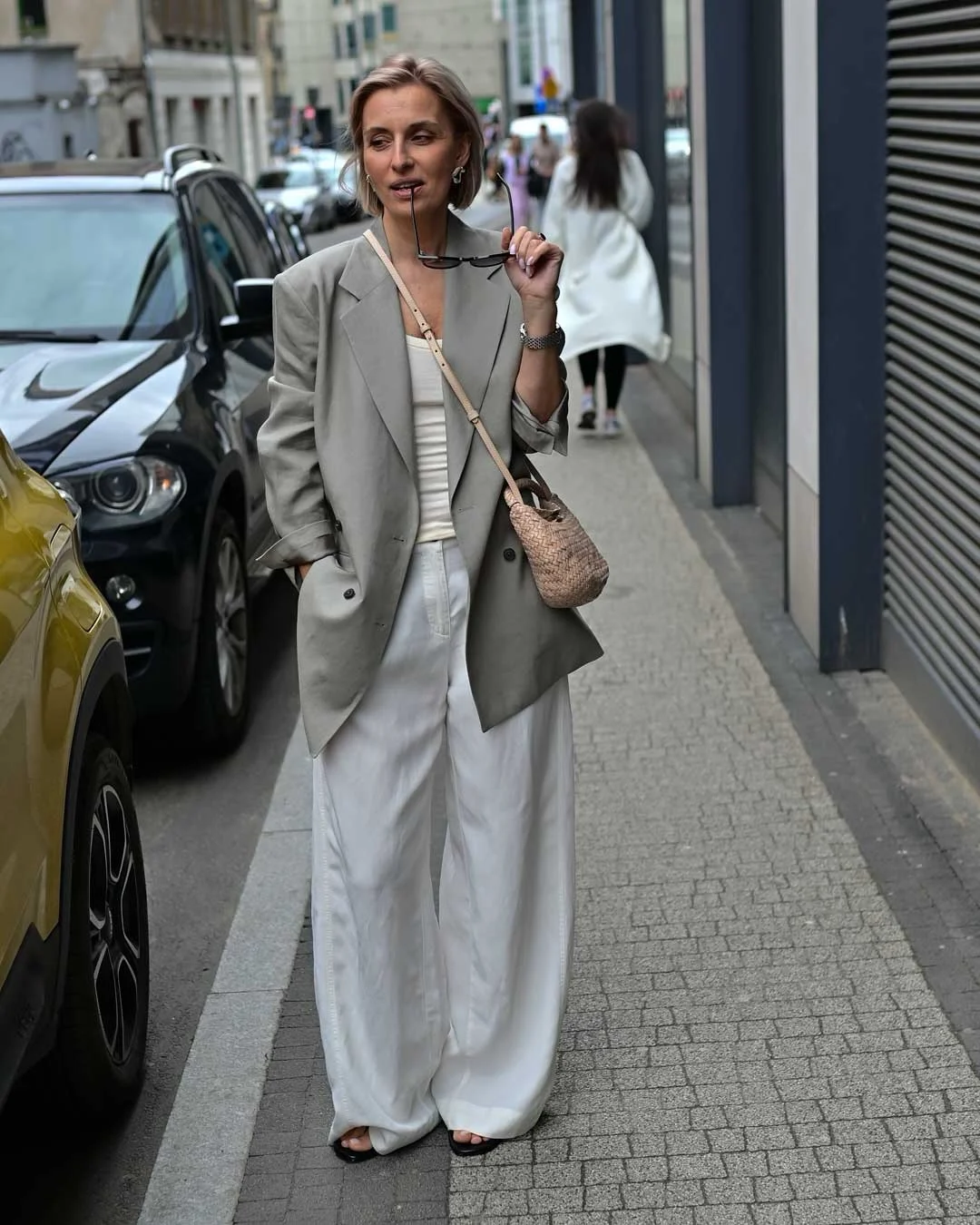 fall fashion for women over 40 Soft Neutral Blazers and Wide-Leg Trousers for Relaxed Elegance