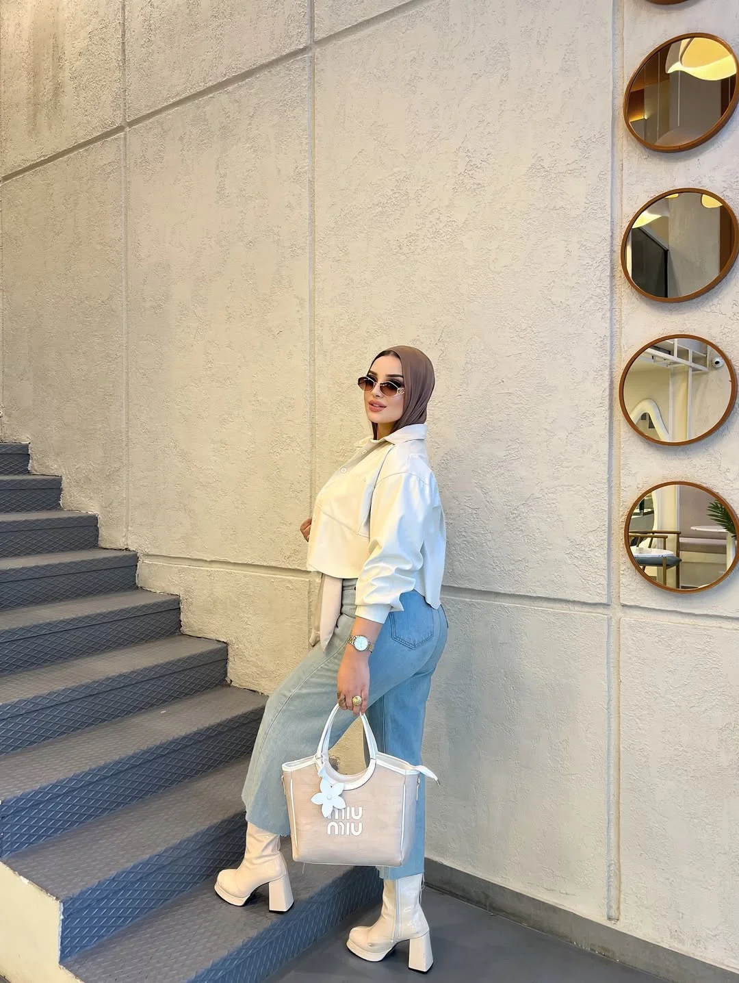 fall fashion outfits 2026 Cream Leather Jackets and Denim Midis for Modern Modest Dressing