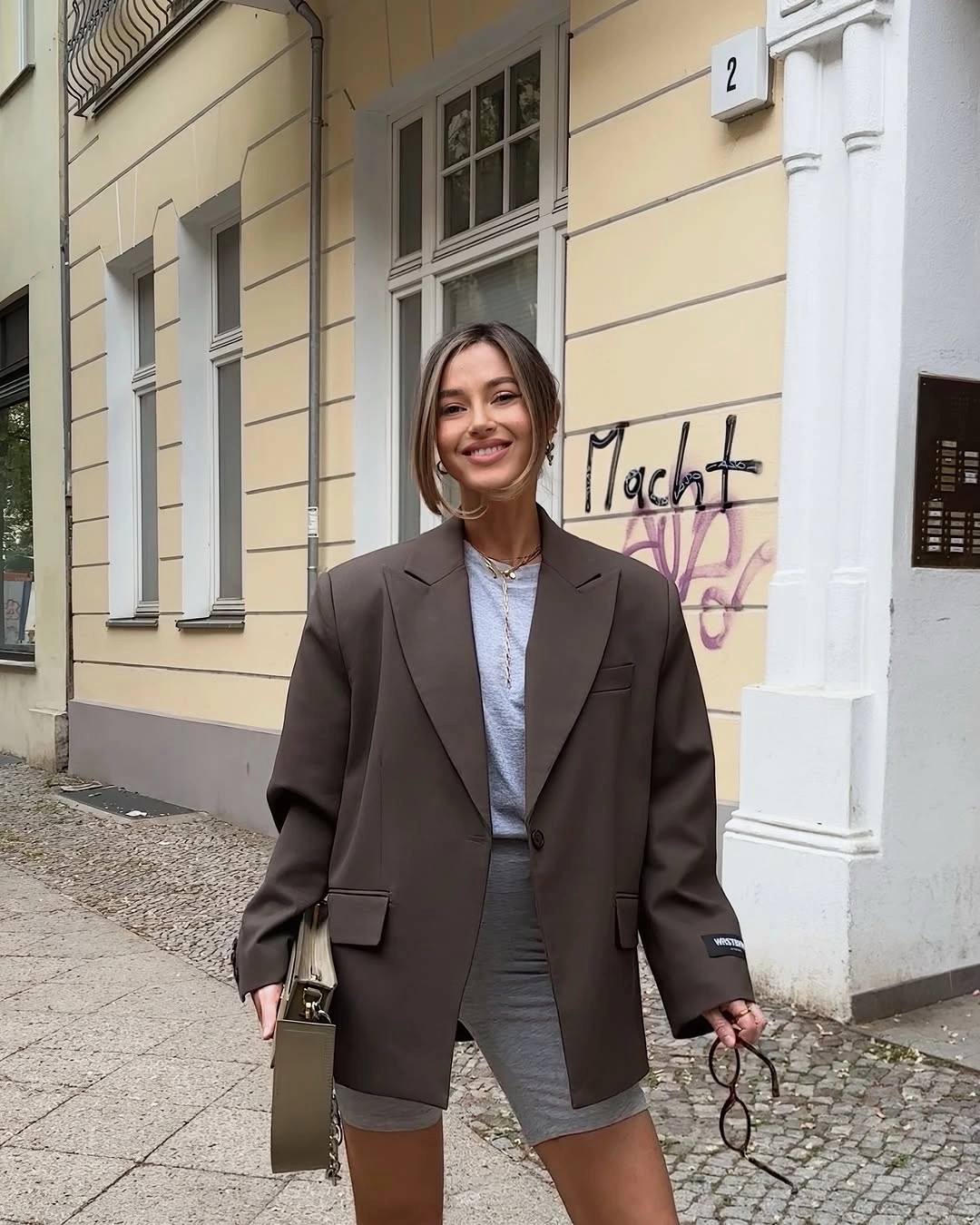 fall going out outfits 2026 Oversized Blazer with Cycling Shorts for Transitional Weather