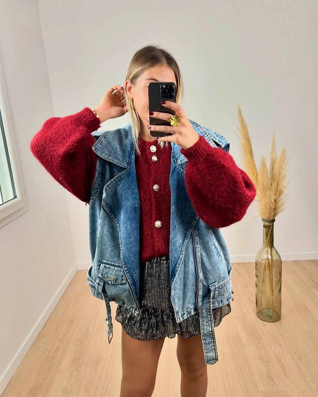 fall going out outfits 2026 Denim and Sparkle for an Effortless Evening Look