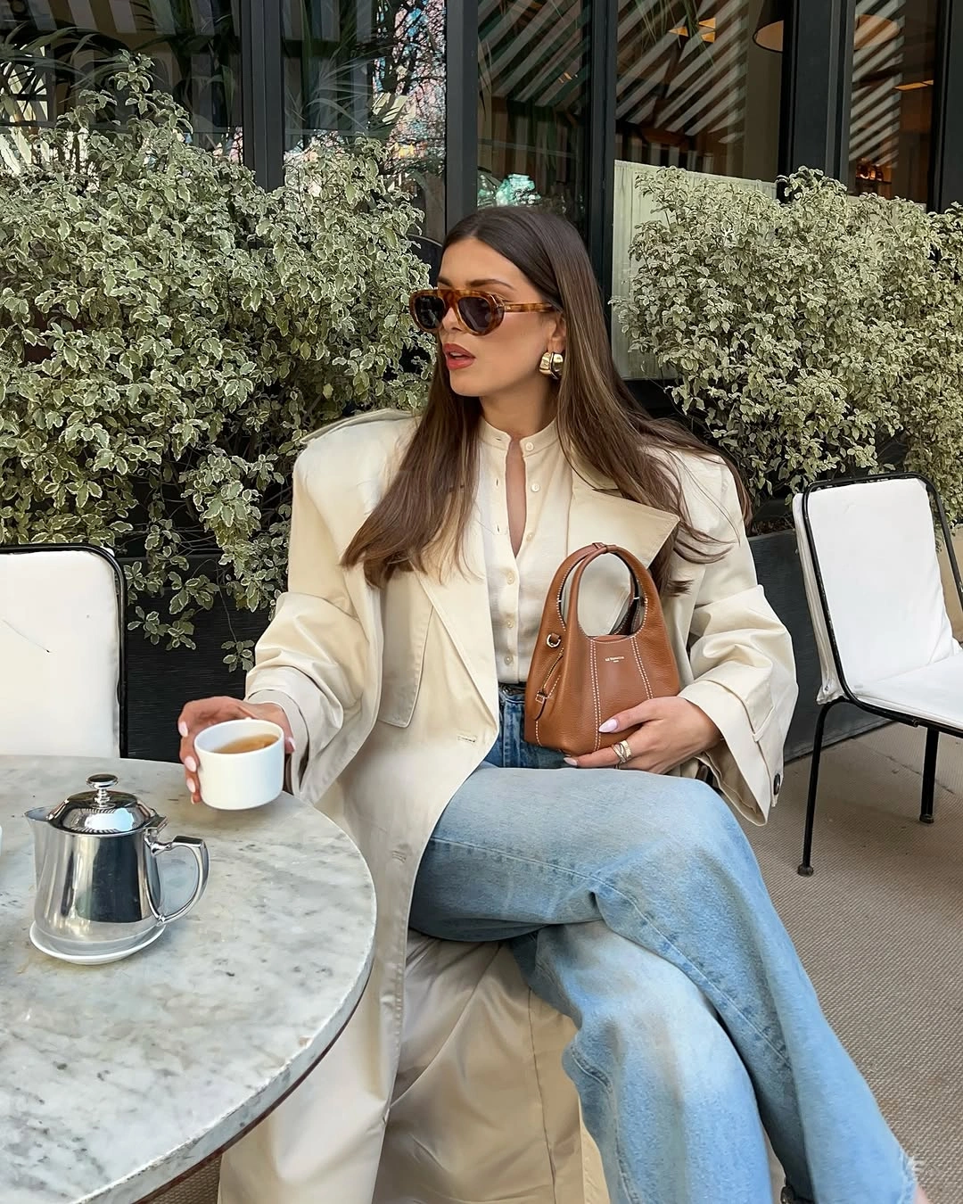 fall going out outfits 2026 Cream Tailoring Meets Relaxed Denim Elegance