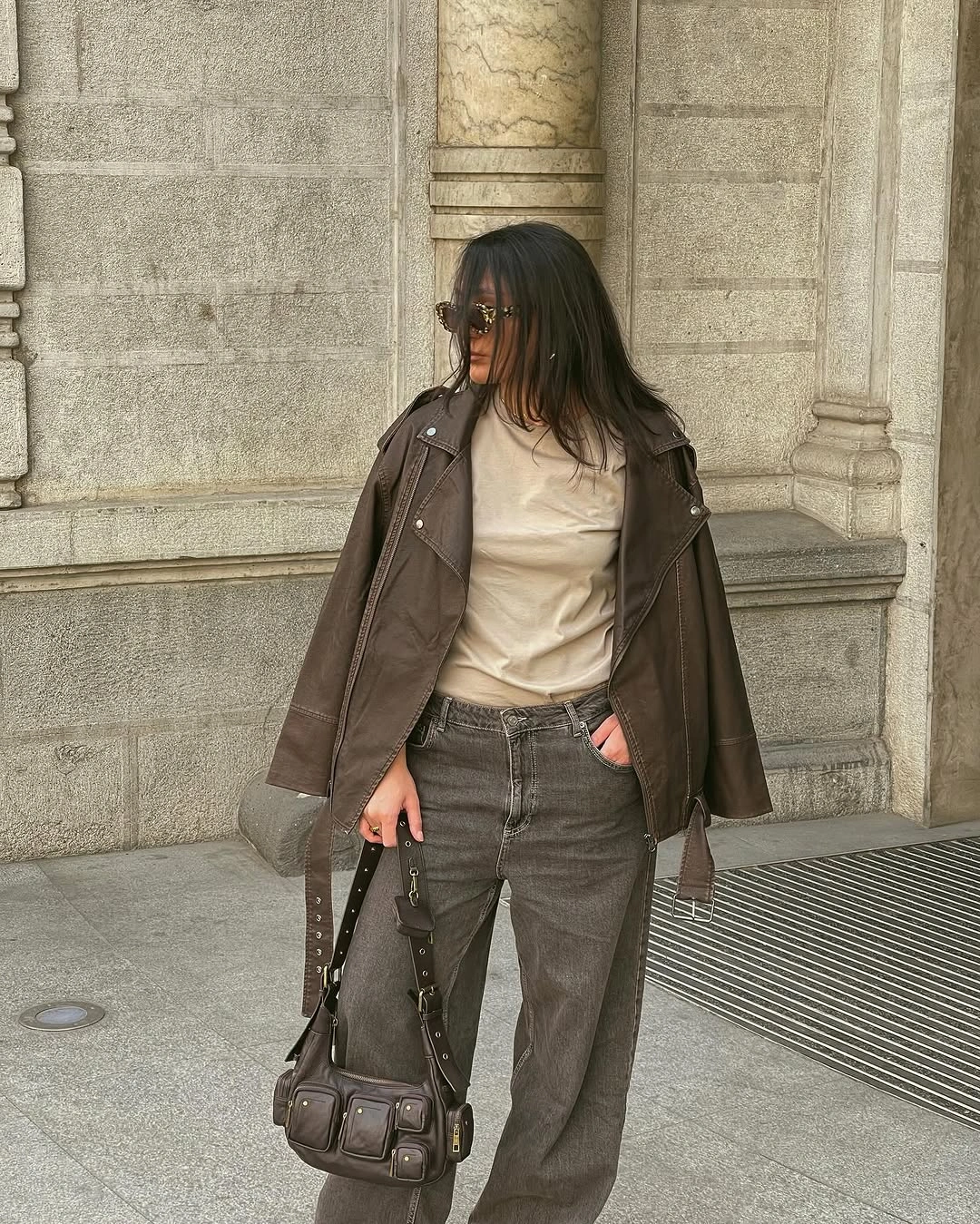fall going out outfits 2026 Dark Leather and Washed Denim with Downtown Edge
