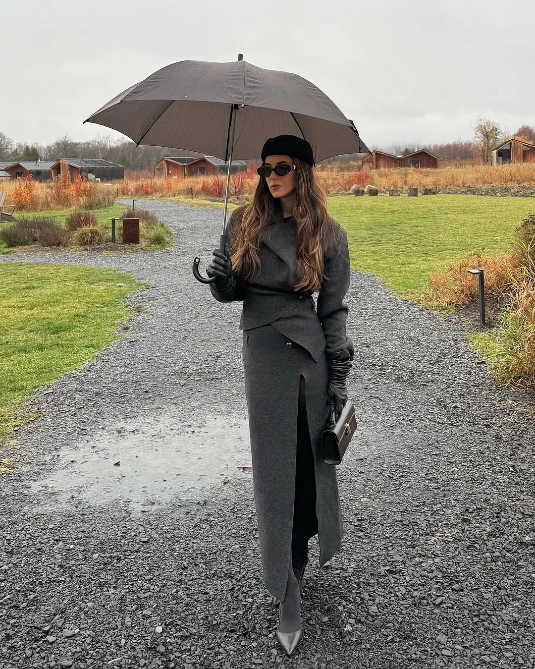 fall going out outfits 2026 Elegant Charcoal Layers for Rainy Evenings