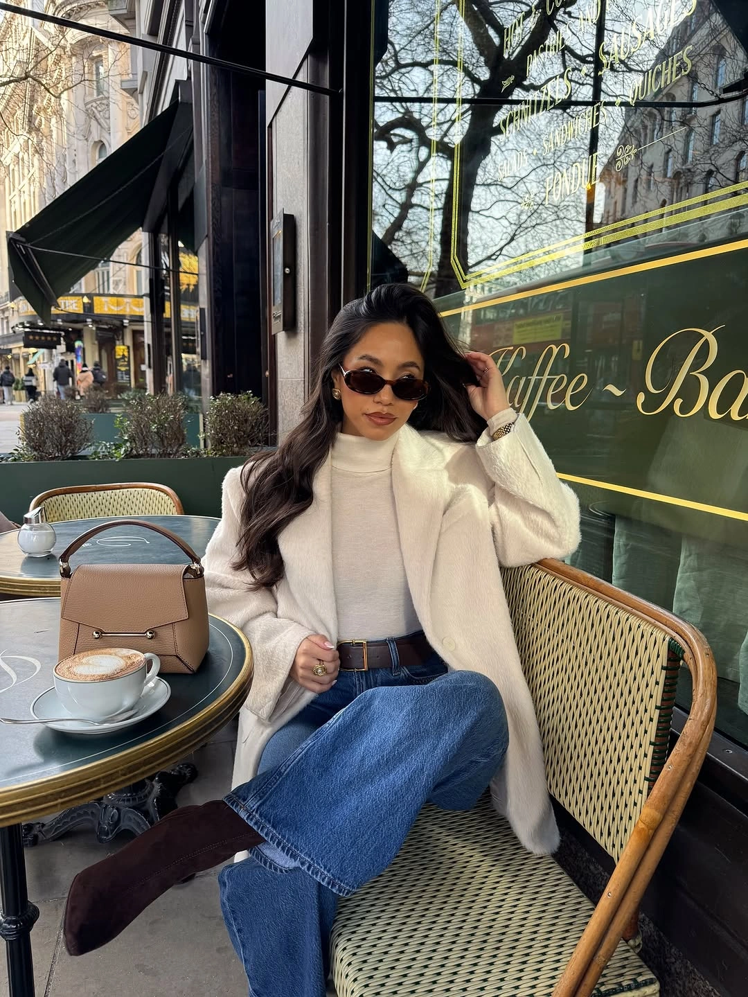 fall going out outfits 2026 City Café Style with White Layers and Denim