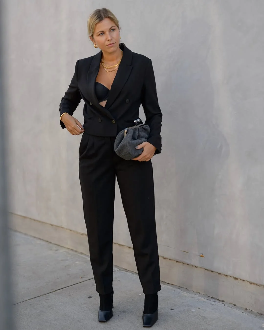 fall office outfits for women 2026 Sharp Black Tailoring With Evening Confidence