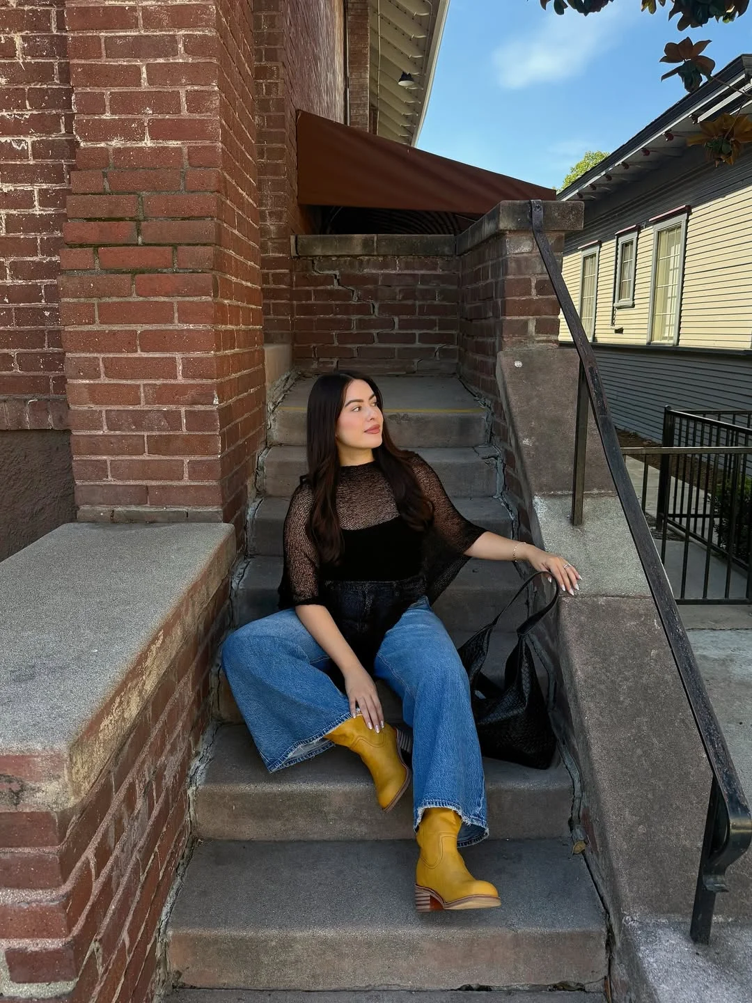 fall outfits for big busted women 2026 Sheer Black Knit with Wide-Leg Jeans for Effortless Day-to-Night Style
