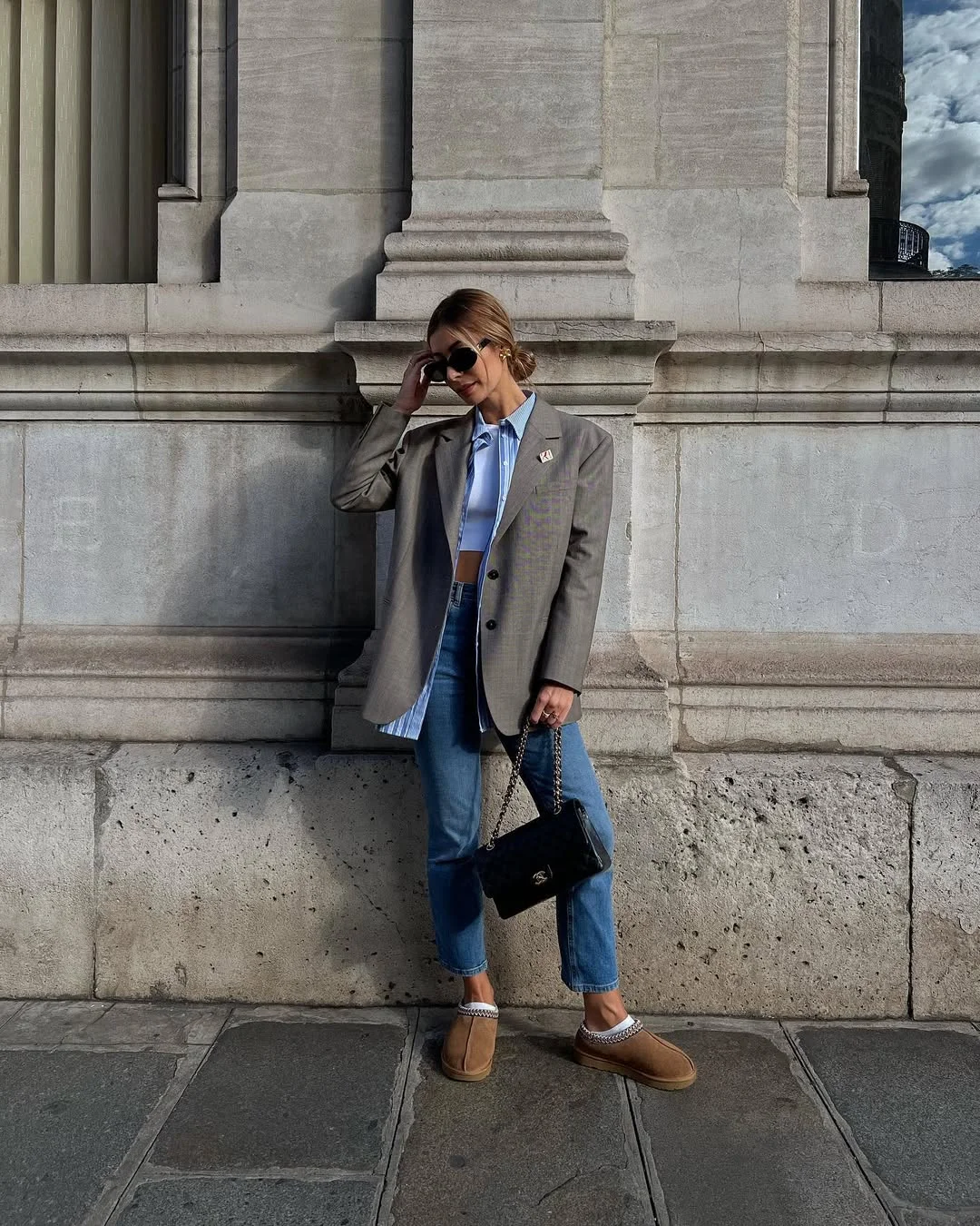 Fall outfits ideas 2026 Oversized Blazers and Blue Shirt Layering