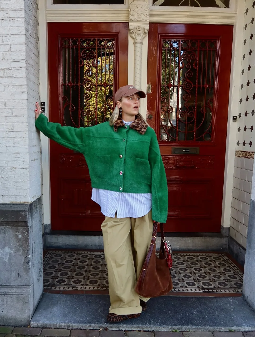 Fall outfits ideas 2026 Bold Green Cardigans and Playful Autumn Color Mixing
