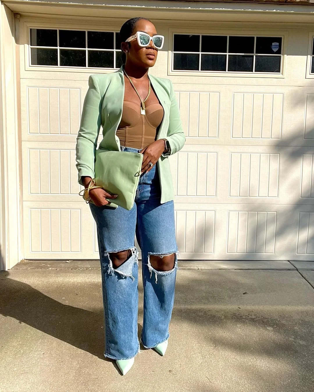 Fall outfits with blazers for women 2026 Mint Green Tailoring With Relaxed Denim Feels Unexpectedly Fresh