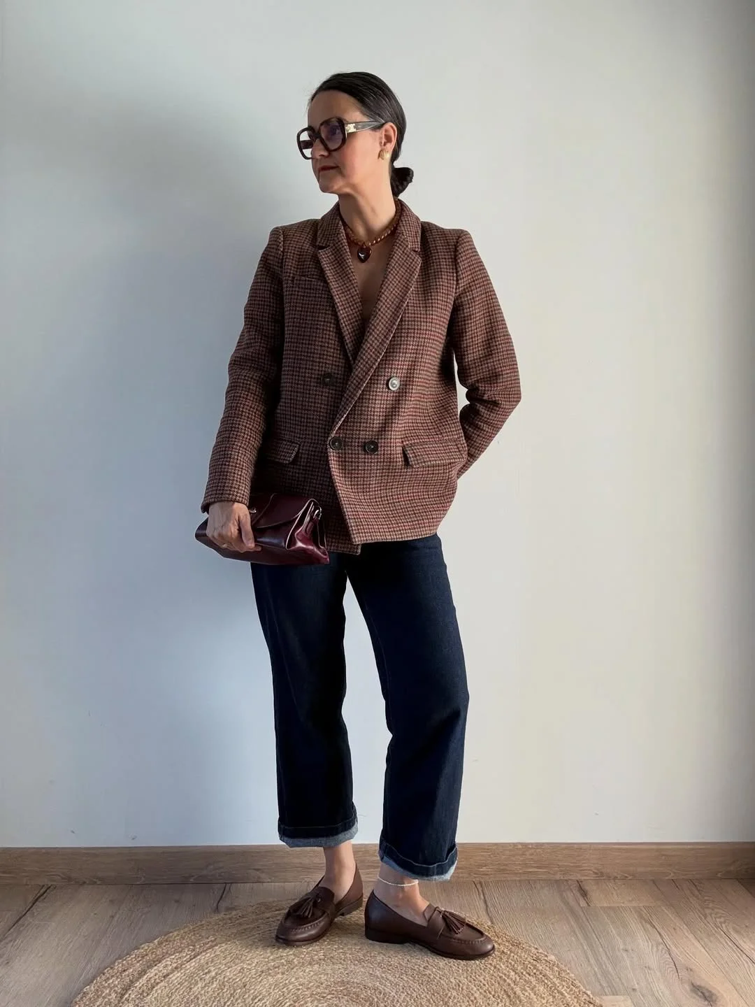 Fall outfits with blazers for women 2026 Brown Checked Blazers And Dark Denim Are Fall’s Safest Luxury Formula