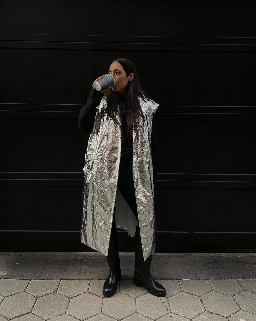 fall outfits with boots and leggings 2026 Modern Metallic Layers With Black Chelsea Boots