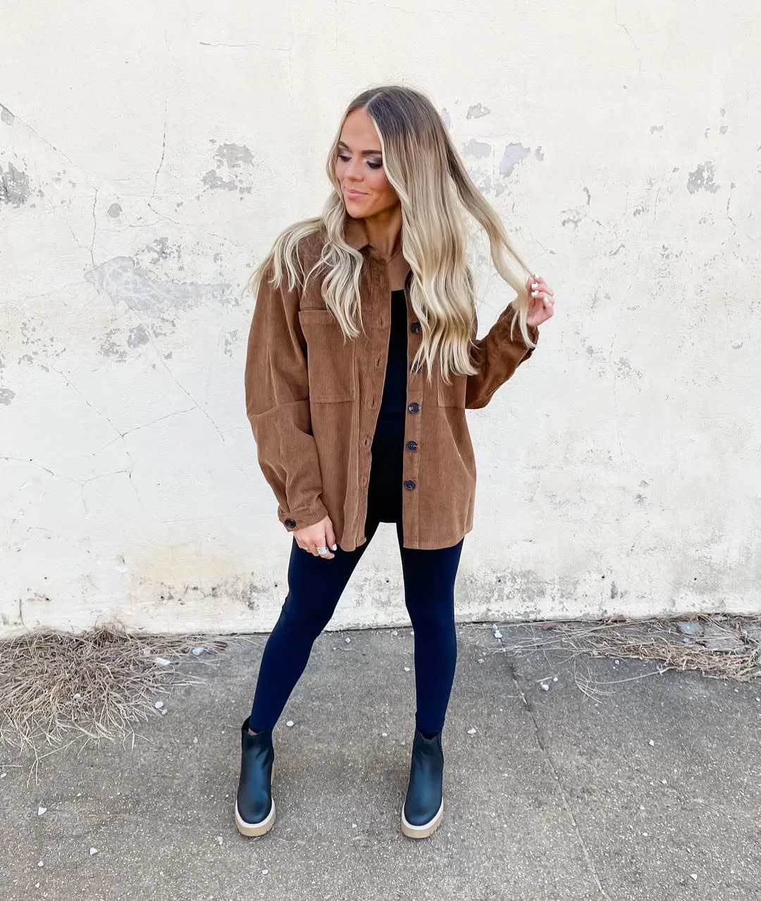 fall outfits with boots and leggings 2026 The Corduroy Shacket and Chelsea Boots Formula