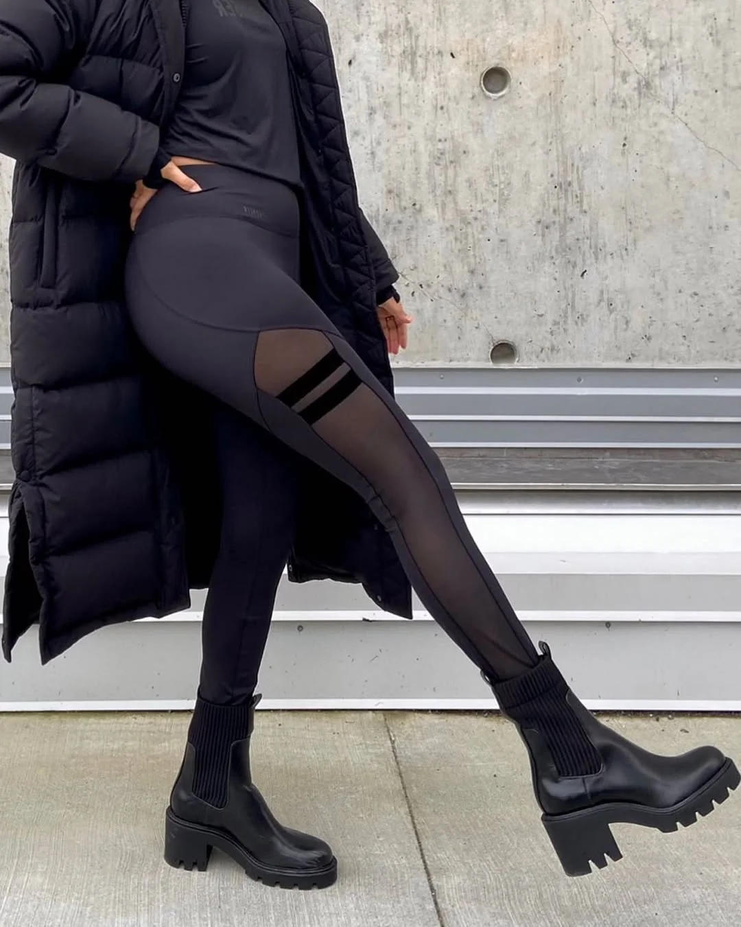 fall outfits with boots and leggings 2026 Sporty Monochrome With Chunky Chelsea Boots