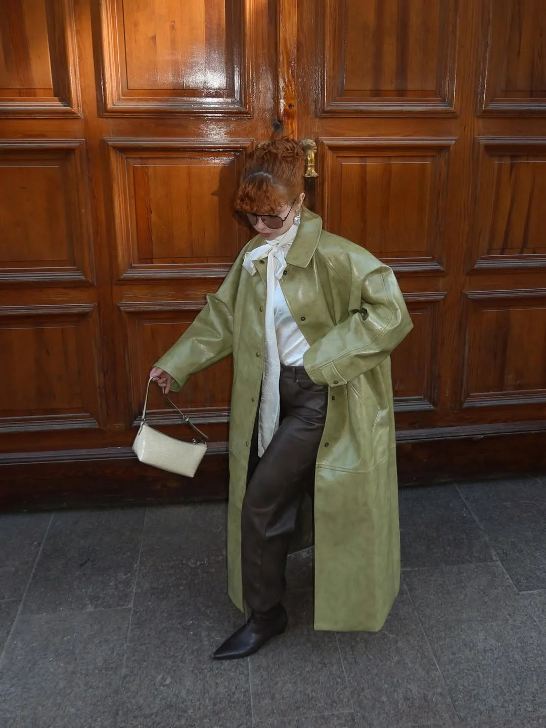 fall outfits with coat 2026 Olive Leather Coats That Make Neutral Styling Feel Fresh Again