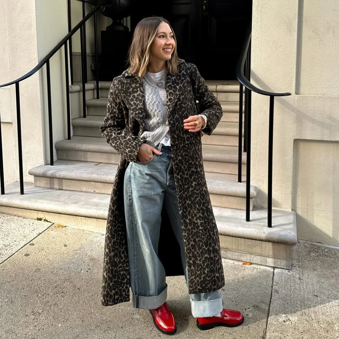 fall outfits with coat 2026 Leopard Print Meets Relaxed Denim Without Feeling Overdone