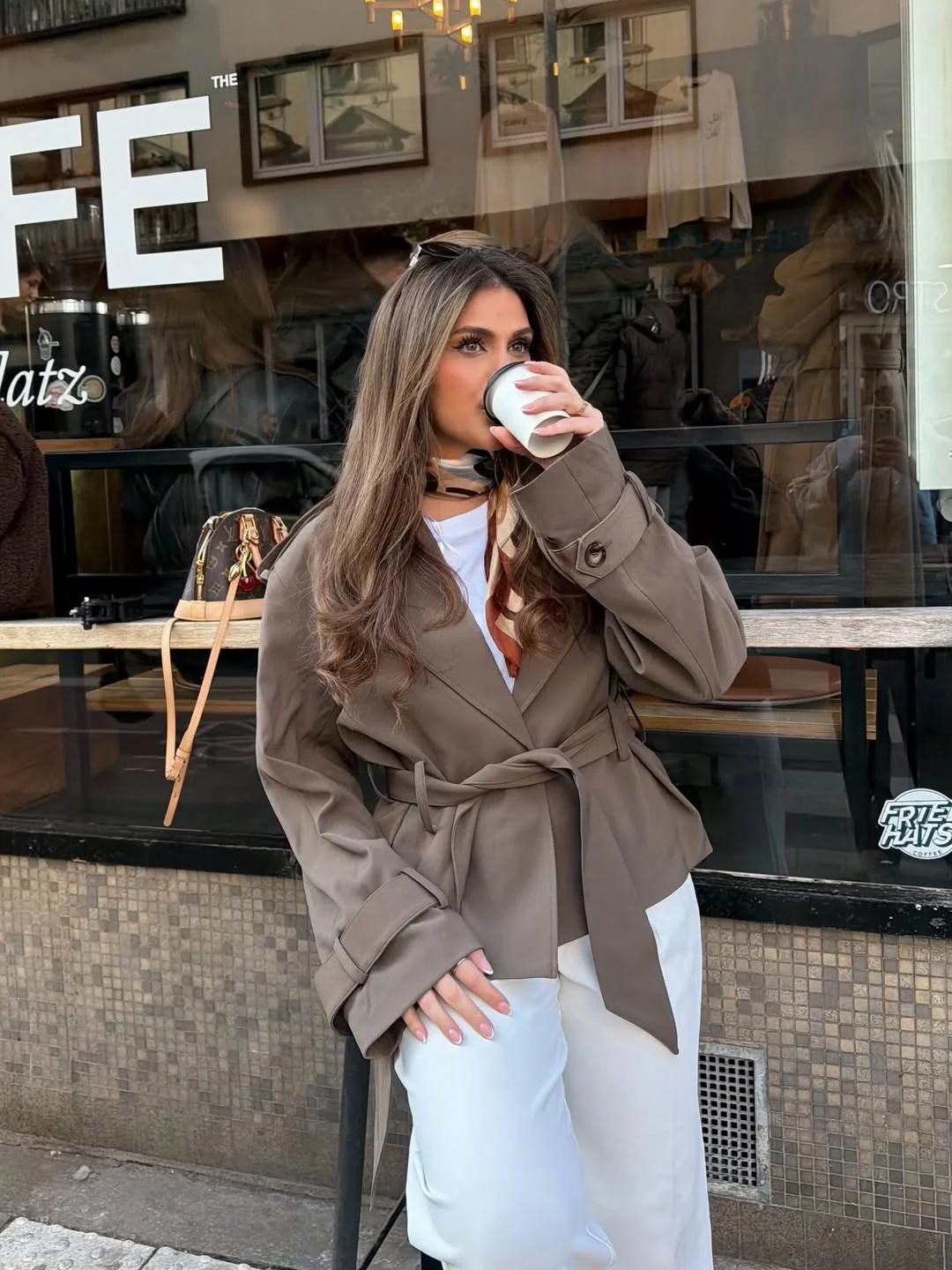 fall outfits with jacket 2026 Belted Taupe Jacket and Elegant Monochrome Contrast