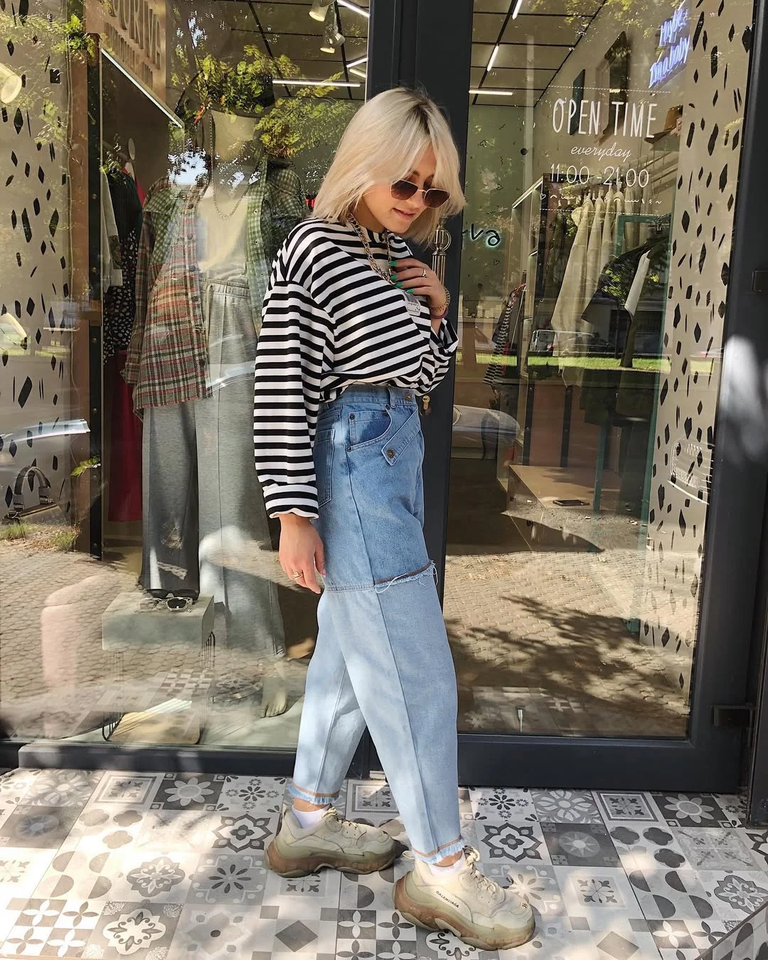 fall outfits with jeans and sneakers 2026 Striped Knitwear and Statement Denim Details