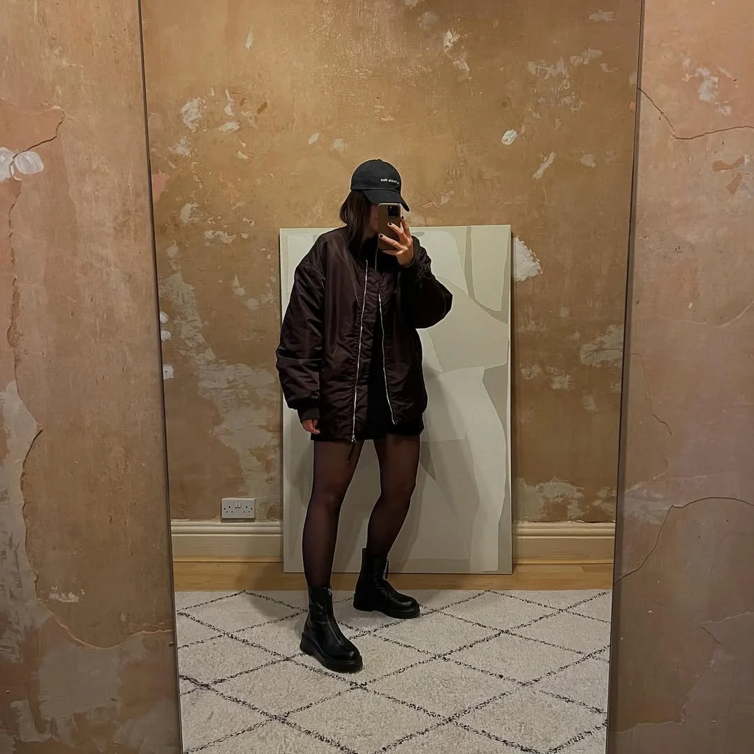 fall outfits with tights 2026 Oversized Bomber Jackets and Black Tights for Casual Fall Days