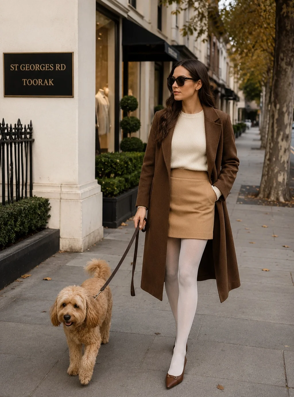 fall outfits with tights 2026 Classic Neutral Tights and Camel Layers for Elegant City Dressing