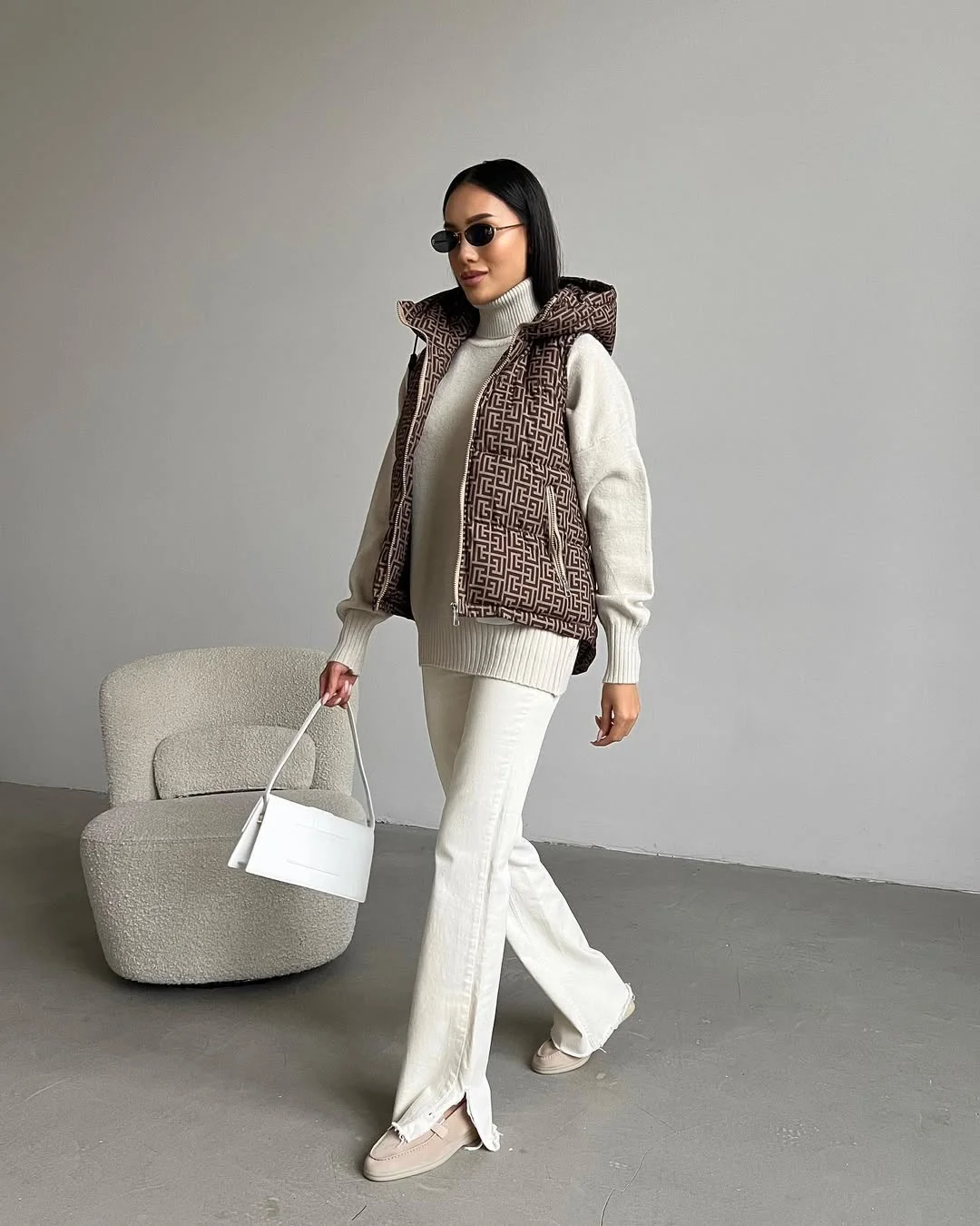 fall outfits with vests 2026 Monochrome Luxury With a Statement Puffer Vest