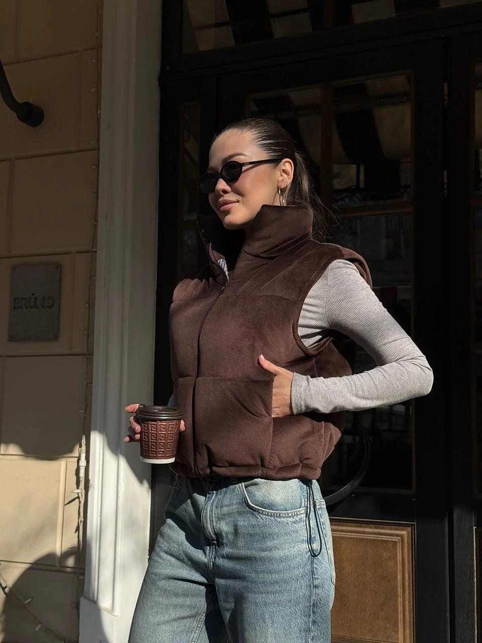 fall outfits with vests 2026 Chocolate Brown Layers With a Downtown Coffee Run Vibe