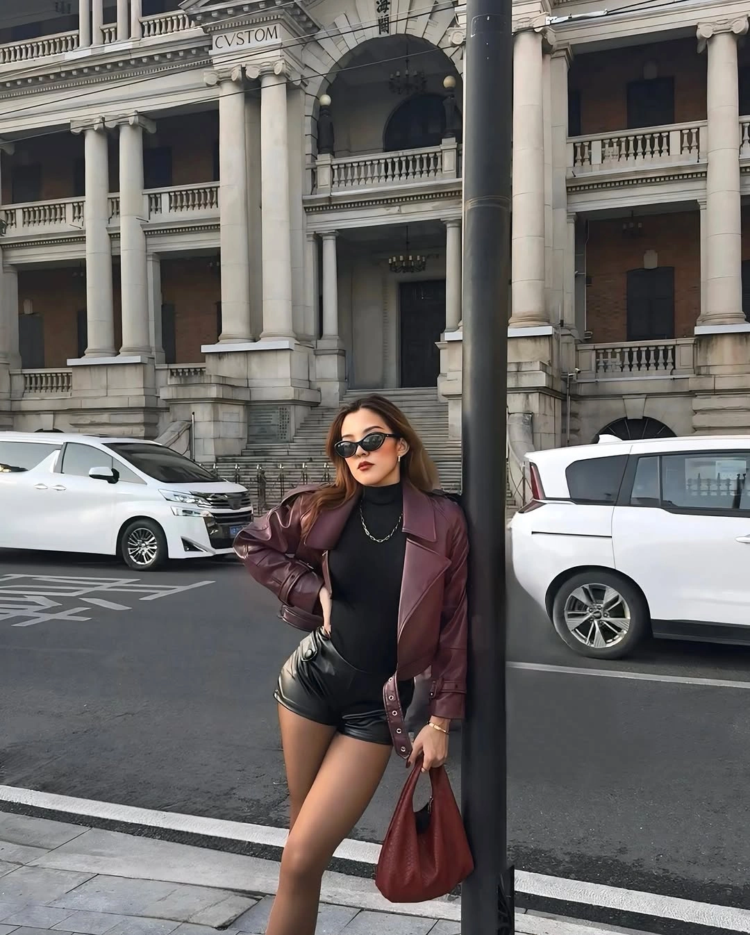 fall travel outfits 2026 Burgundy Leather for Fashion-Forward City Adventures