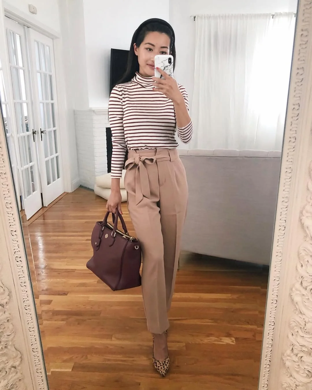 fall work outfits 2026 Soft Neutral Trousers And Fitted Stripes For Everyday Elegance