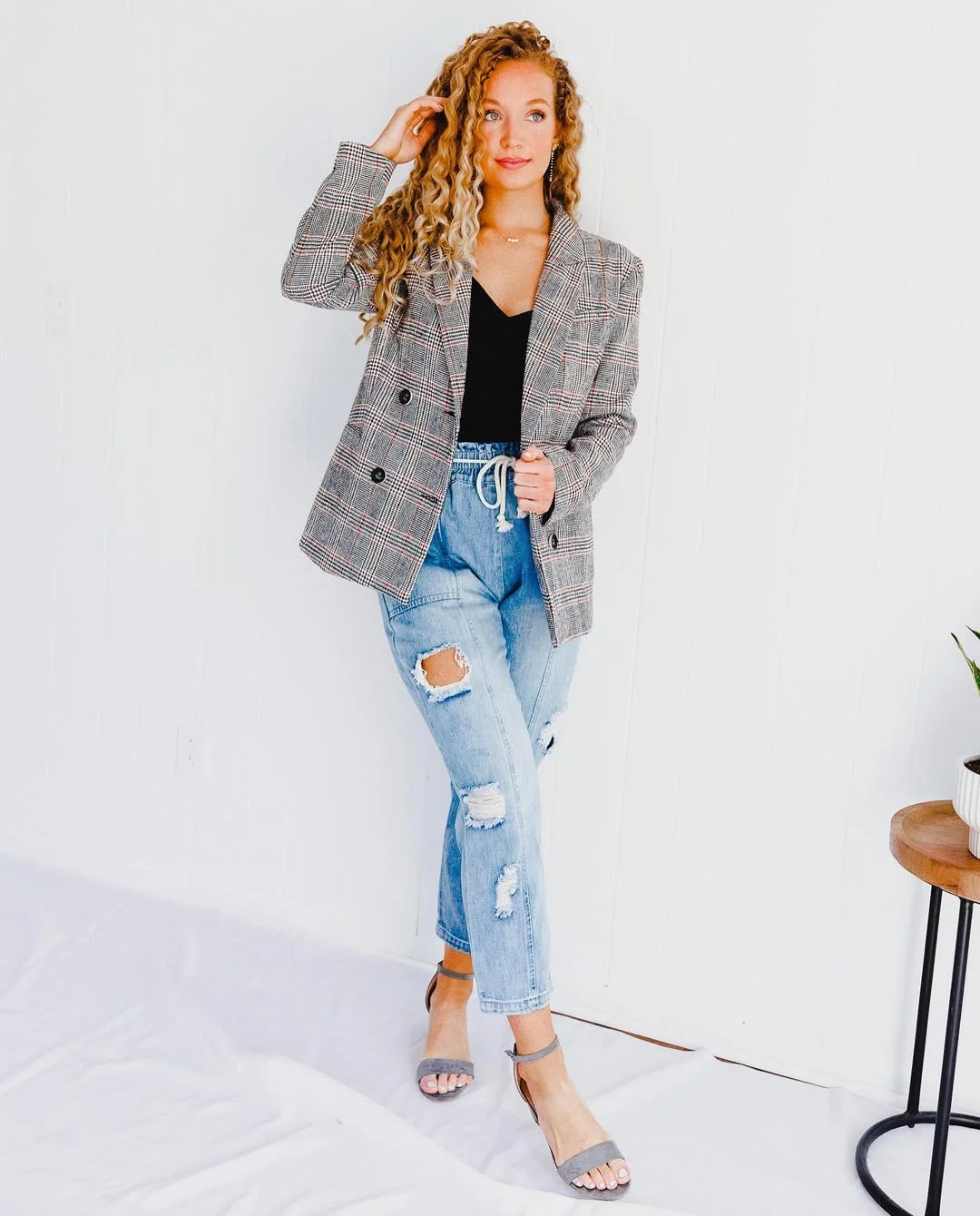 fall work outfits 2026 Checked Blazers And Distressed Denim For Casual Fridays