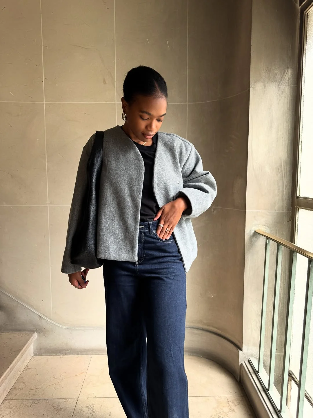 fall work outfits 2026 Minimal Gray Jackets And Dark Denim For Quiet Luxury Styling