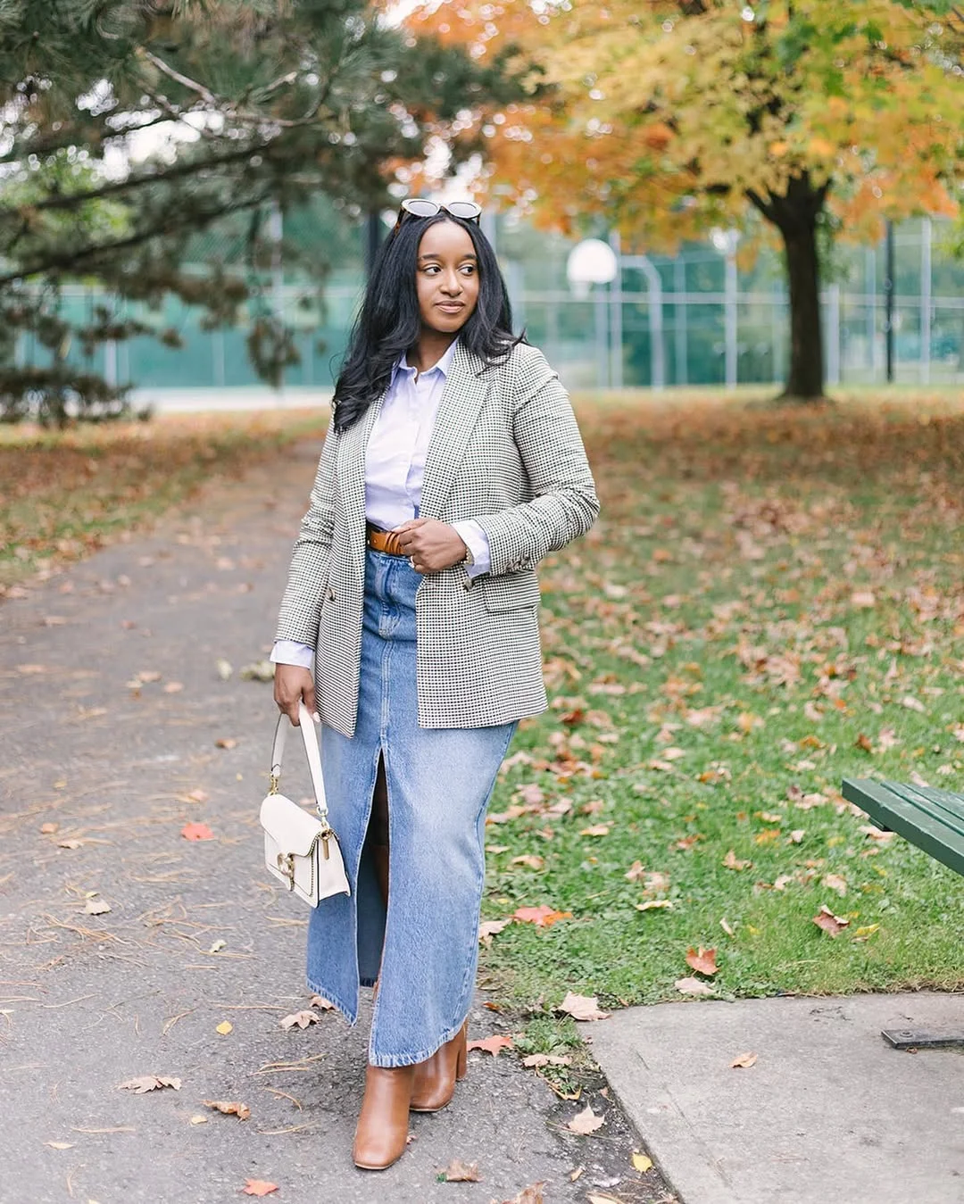 fall work outfits 2026 Classic Blazers Styled With Denim Midi Skirts