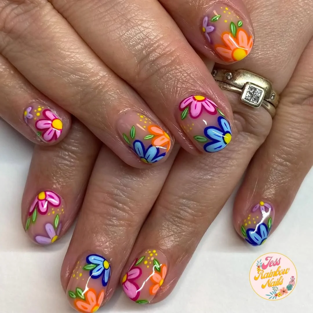 funky summer nails 2026 Rainbow Daisy Garden for Carefree Summer Days